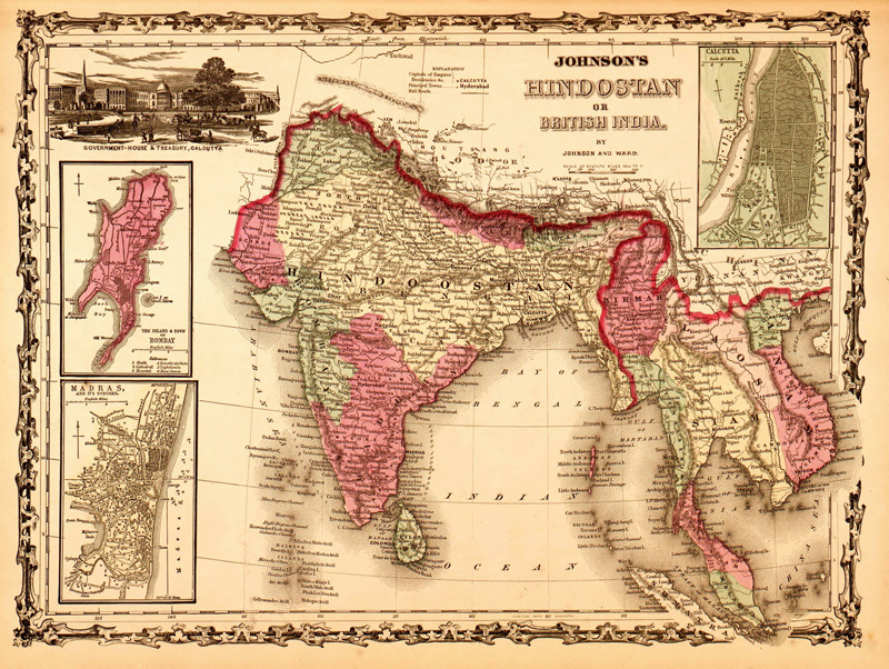 Карта Английского влияния в Индостане