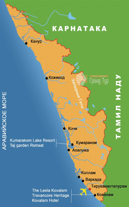 Карта штата Керала