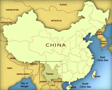 Карта Китая с указанием провинции Юньнань